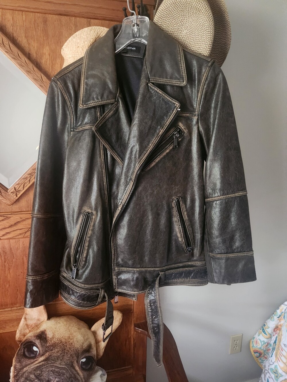 Wilson Stella Womens Distressed Leather Biker Jacket - Dark Brown - Picture 7 of 11